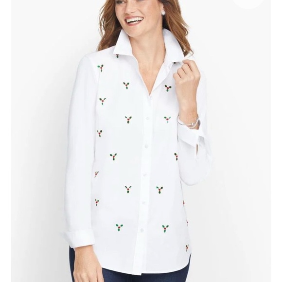 Talbots Tops - Talbots EMBELLISHED BUTTON FRONT SHIRT Holly Large